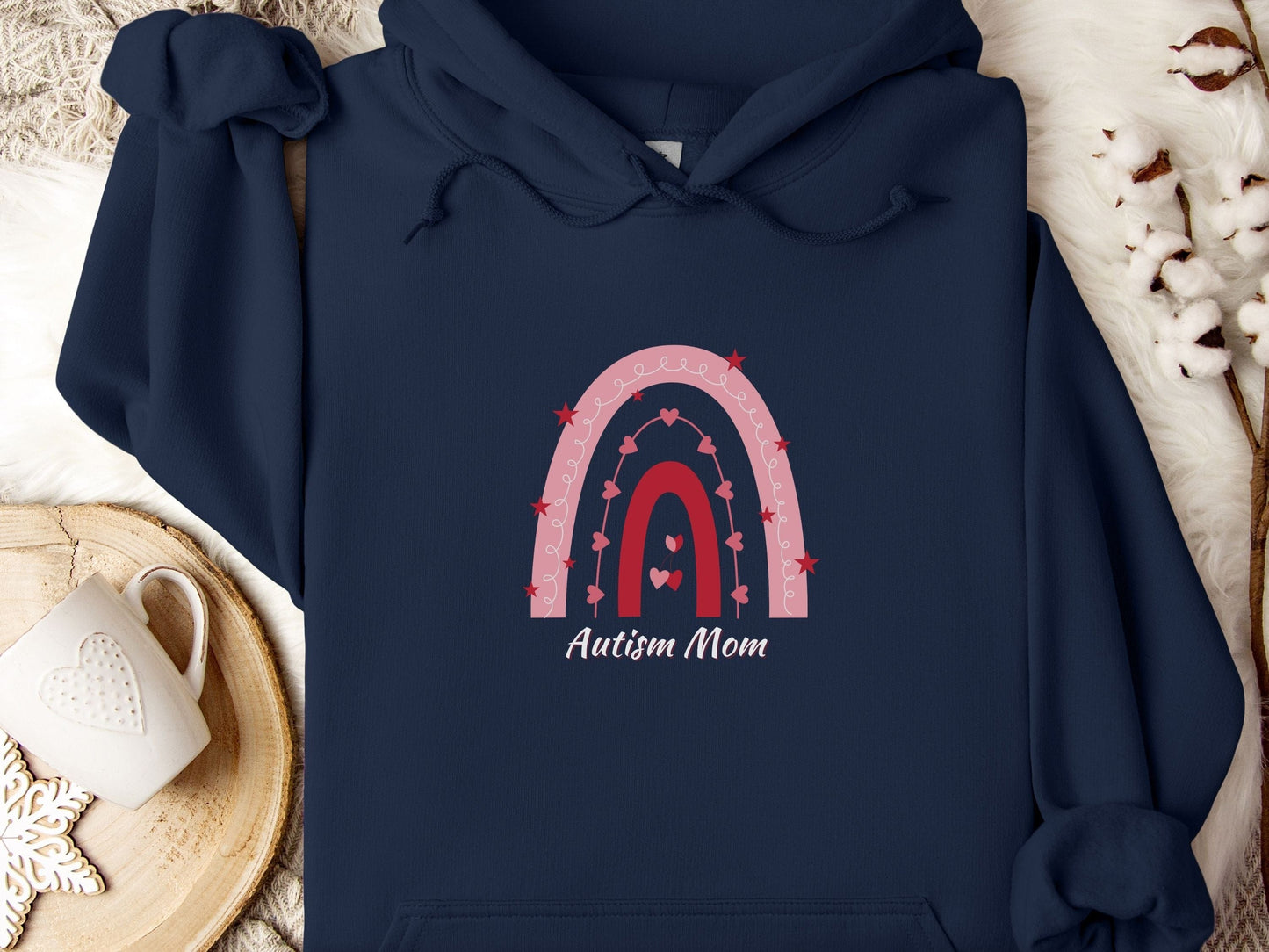 Autism Mom Rainbow Hoodie-Navy-Neurodiversity, ADHD & Autism Awareness & Acceptance Hoodie by Daily Bloom