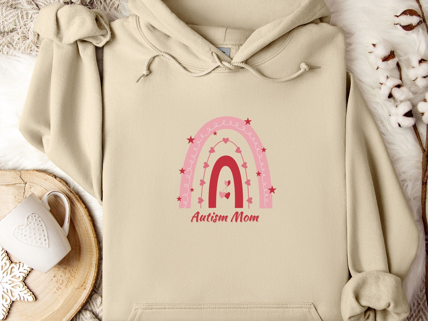 Autism Mom Rainbow Hoodie-Sand-Neurodiversity, ADHD & Autism Awareness & Acceptance Hoodie by Daily Bloom