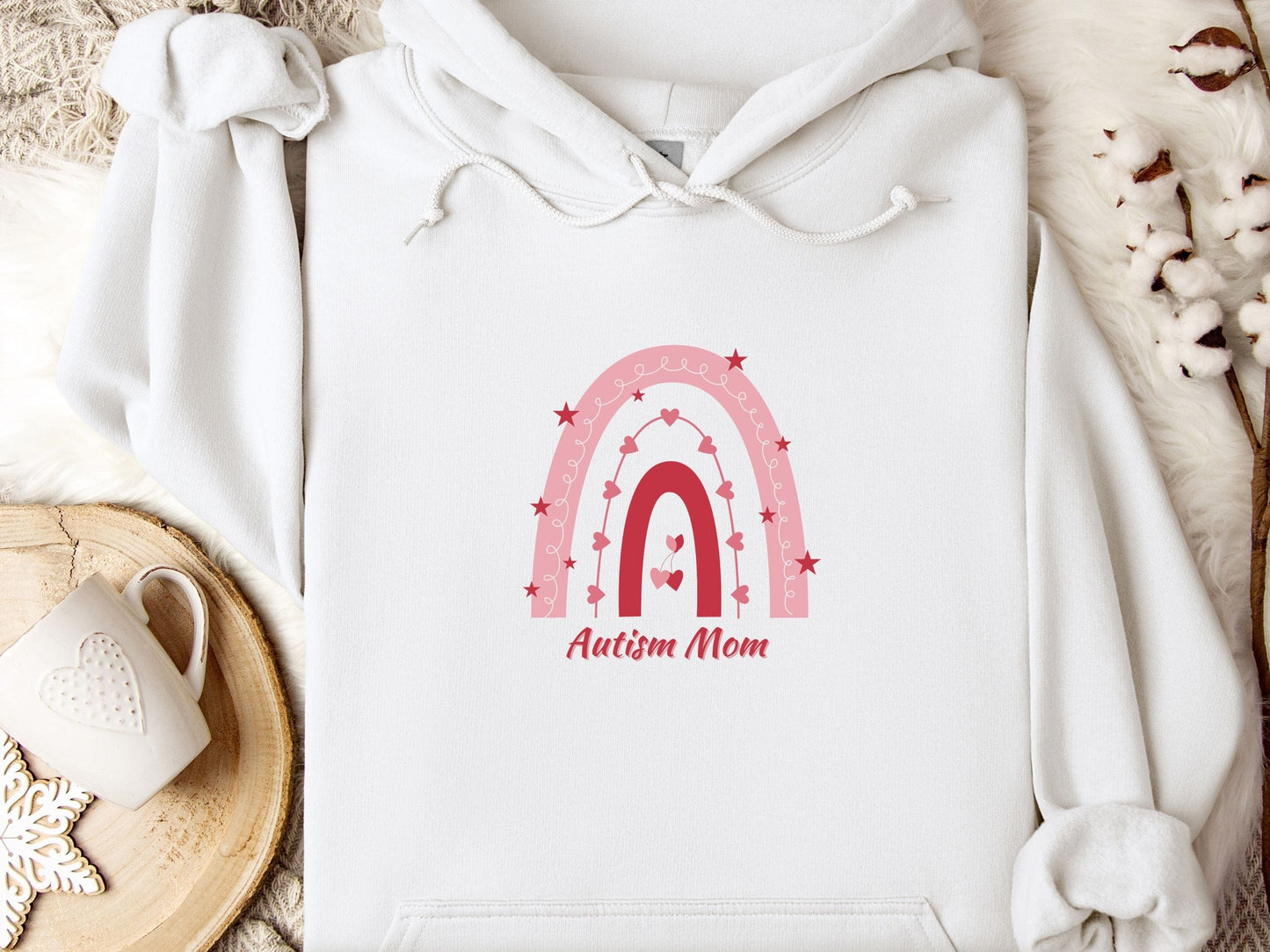 Autism Mom Rainbow Hoodie-White-Neurodiversity, ADHD & Autism Awareness & Acceptance Hoodie by Daily Bloom