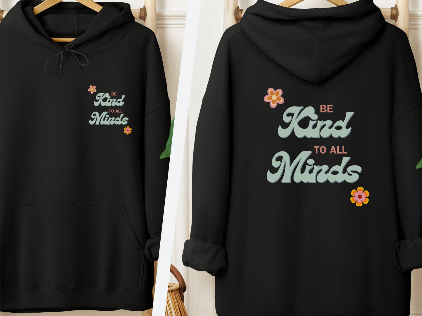 Be Kind to All Minds Hoodie-Black-Neurodiversity, ADHD & Autism Awareness & Acceptance Hoodie by Daily Bloom