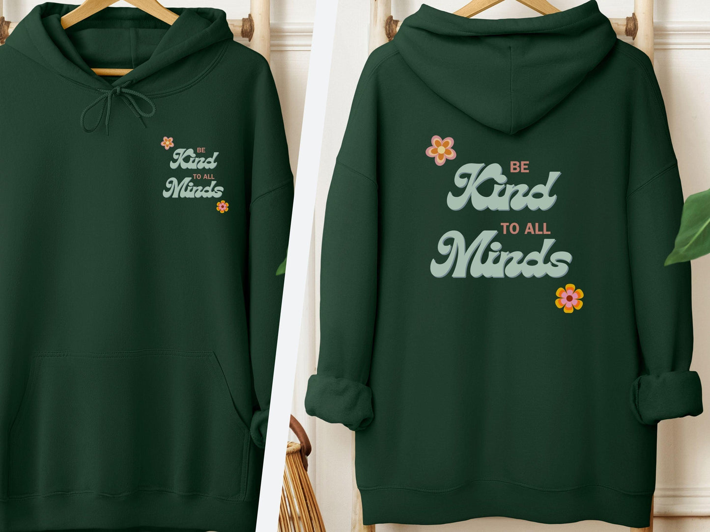 Be Kind to All Minds Hoodie-Forest Green-Neurodiversity, ADHD & Autism Awareness & Acceptance Hoodie by Daily Bloom