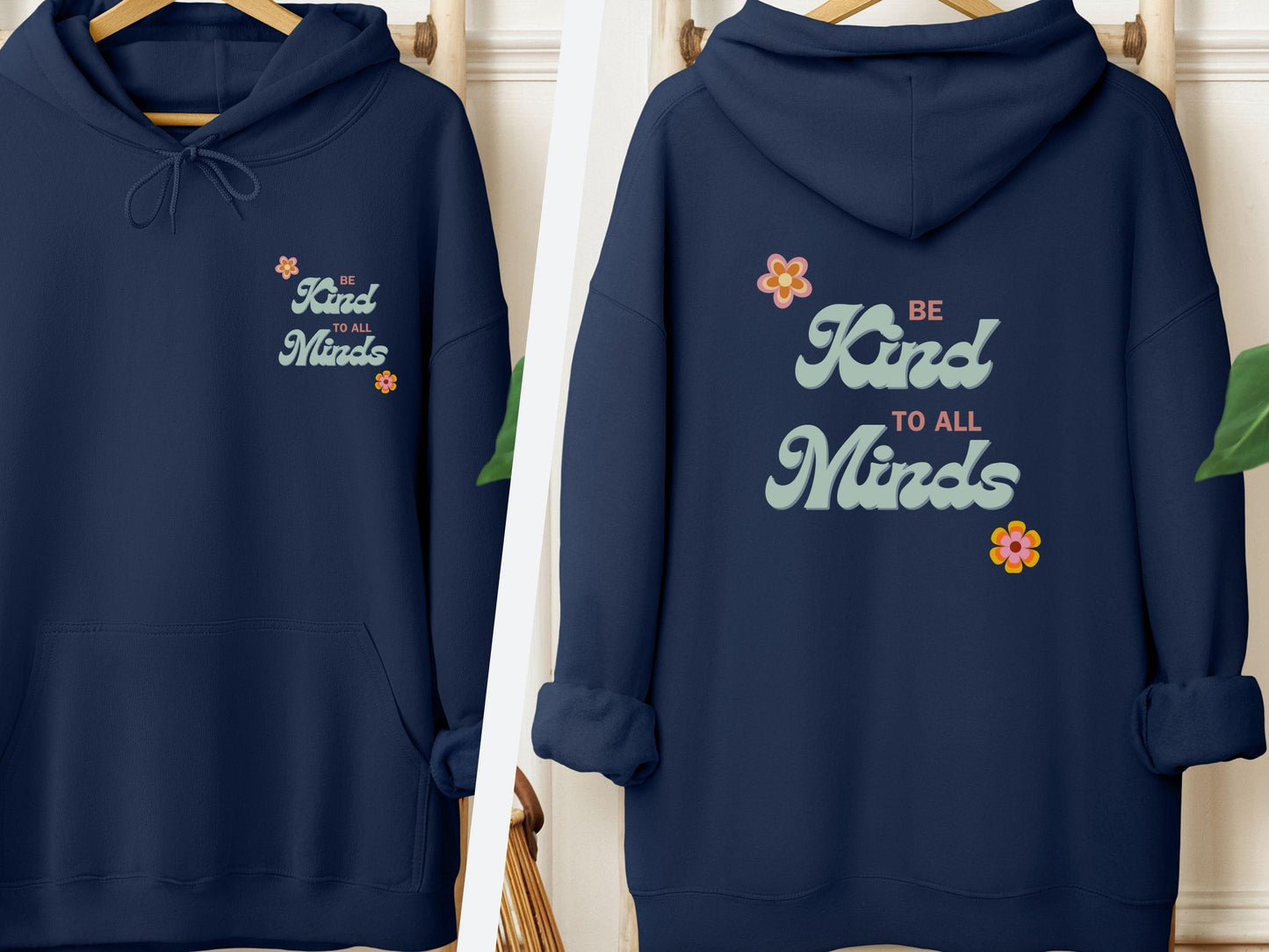 Be Kind to All Minds Hoodie-Navy-Neurodiversity, ADHD & Autism Awareness & Acceptance Hoodie by Daily Bloom