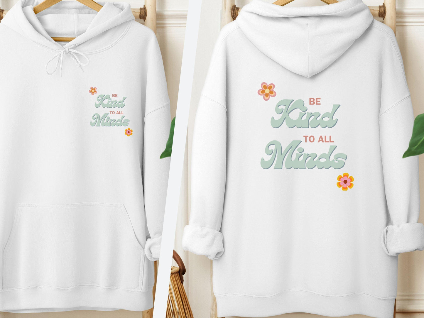 Be Kind to All Minds Hoodie-White-Neurodiversity, ADHD & Autism Awareness & Acceptance Hoodie by Daily Bloom