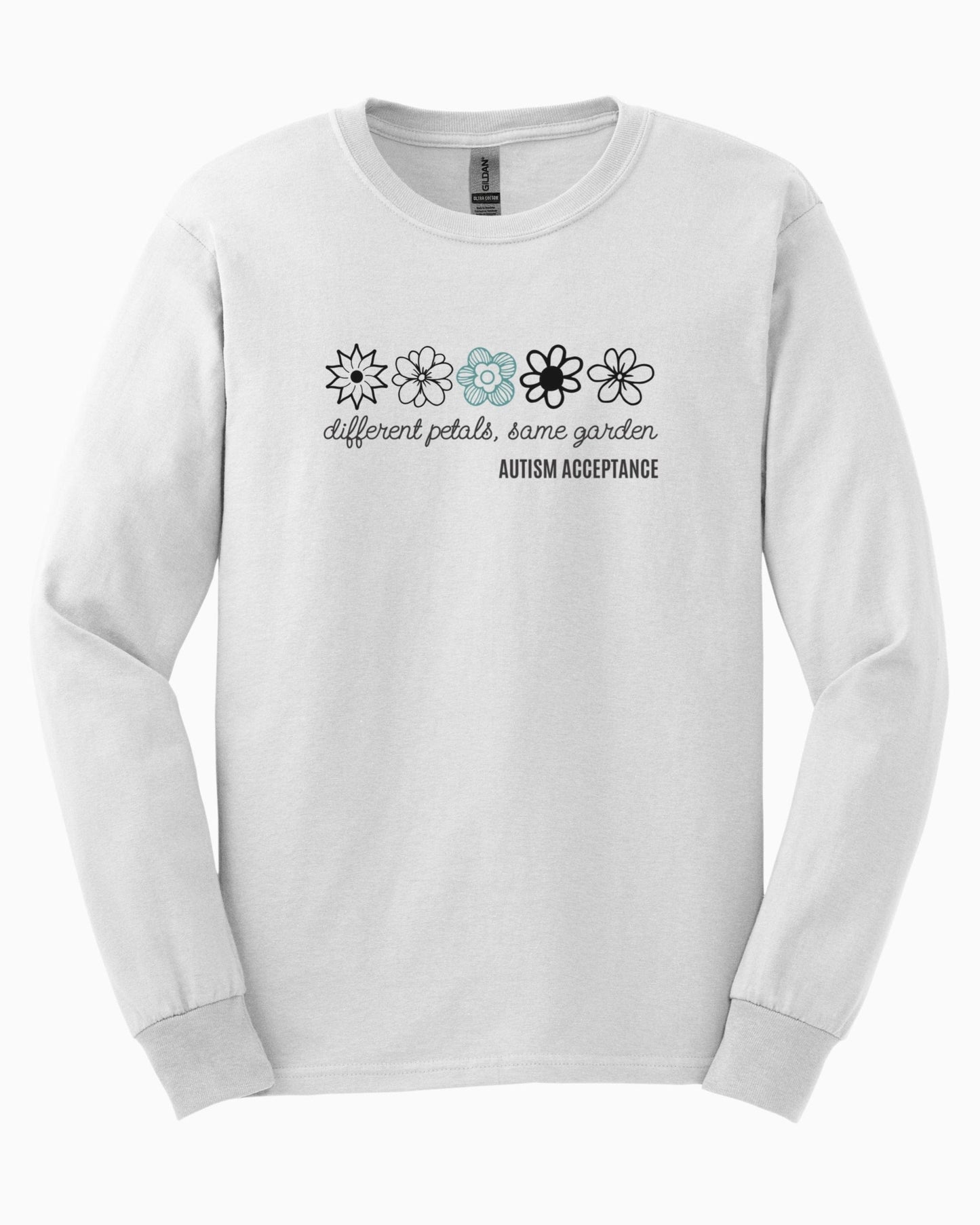 Different Petals Same Garden Flower Sketches Long Sleeve T-Shirt-Neurodiversity, ADHD & Autism Awareness & Acceptance Long-sleeve by Daily Bloom