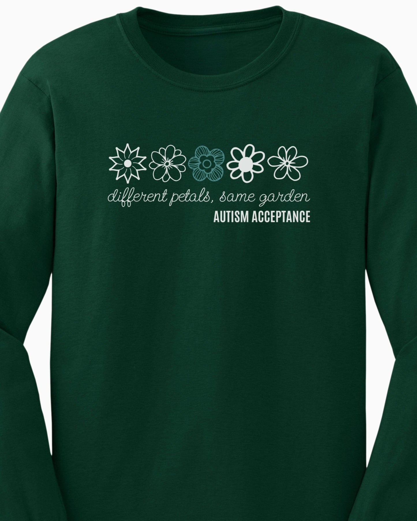 Different Petals Same Garden Flower Sketches Long Sleeve T-Shirt-Neurodiversity, ADHD & Autism Awareness & Acceptance Long-sleeve by Daily Bloom