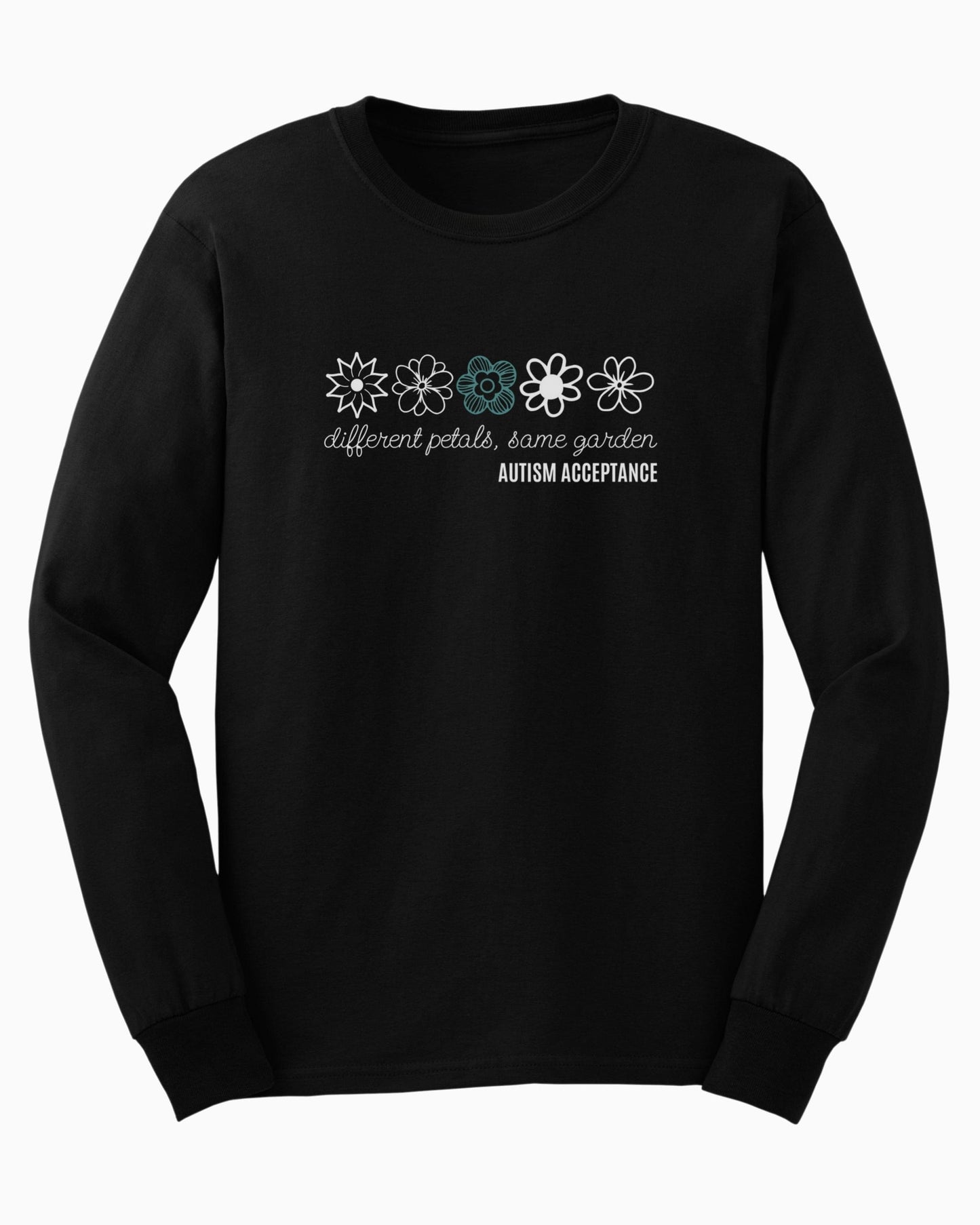 Different Petals Same Garden Flower Sketches Long Sleeve T-Shirt-Neurodiversity, ADHD & Autism Awareness & Acceptance Long-sleeve by Daily Bloom