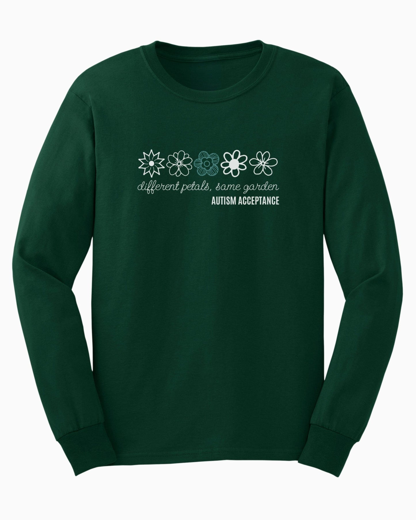 Different Petals Same Garden Flower Sketches Long Sleeve T-Shirt-Neurodiversity, ADHD & Autism Awareness & Acceptance Long-sleeve by Daily Bloom