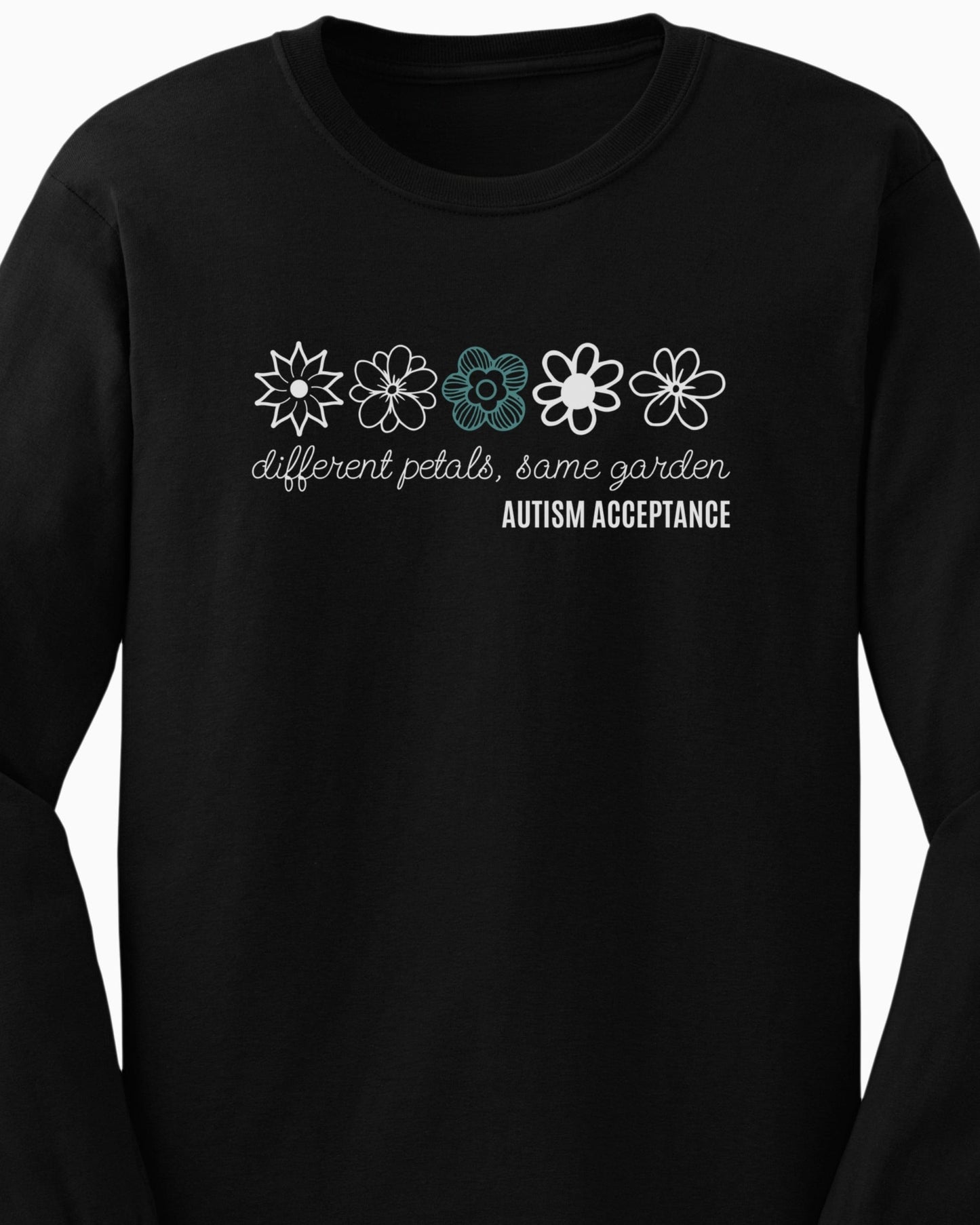 Different Petals Same Garden Flower Sketches Long Sleeve T-Shirt-Neurodiversity, ADHD & Autism Awareness & Acceptance Long-sleeve by Daily Bloom