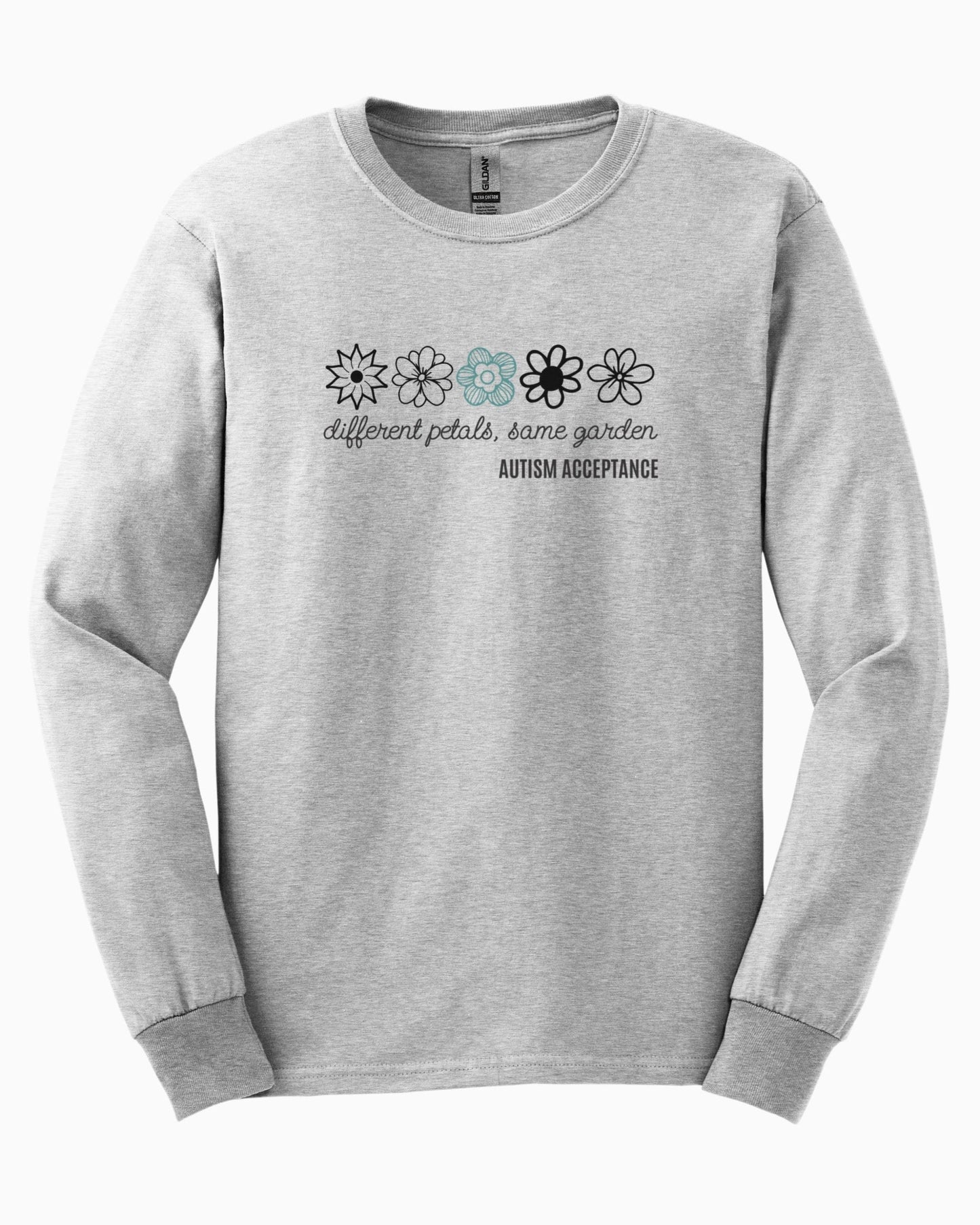 Different Petals Same Garden Flower Sketches Long Sleeve T-Shirt-Neurodiversity, ADHD & Autism Awareness & Acceptance Long-sleeve by Daily Bloom
