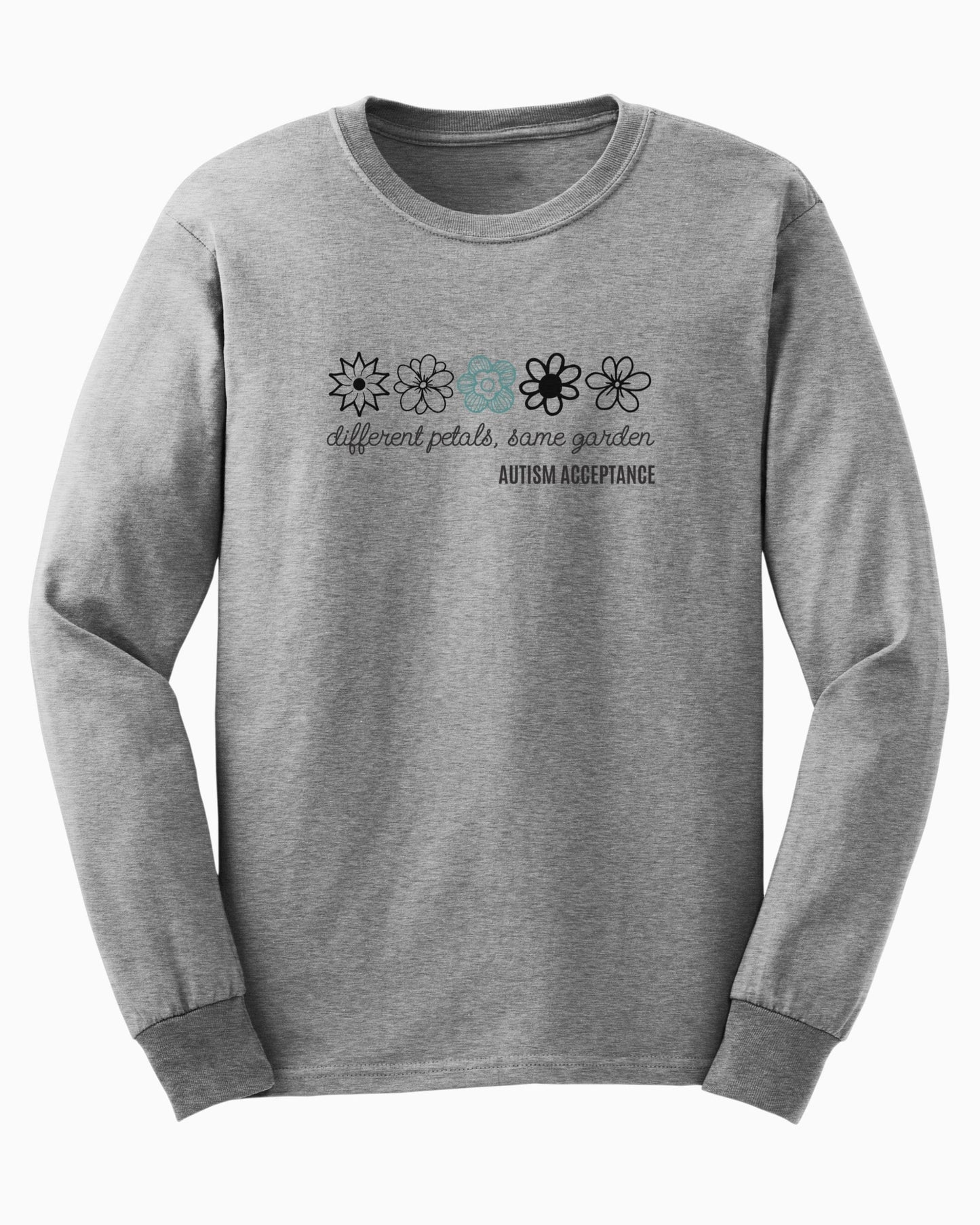 Different Petals Same Garden Flower Sketches Long Sleeve T-Shirt-Neurodiversity, ADHD & Autism Awareness & Acceptance Long-sleeve by Daily Bloom