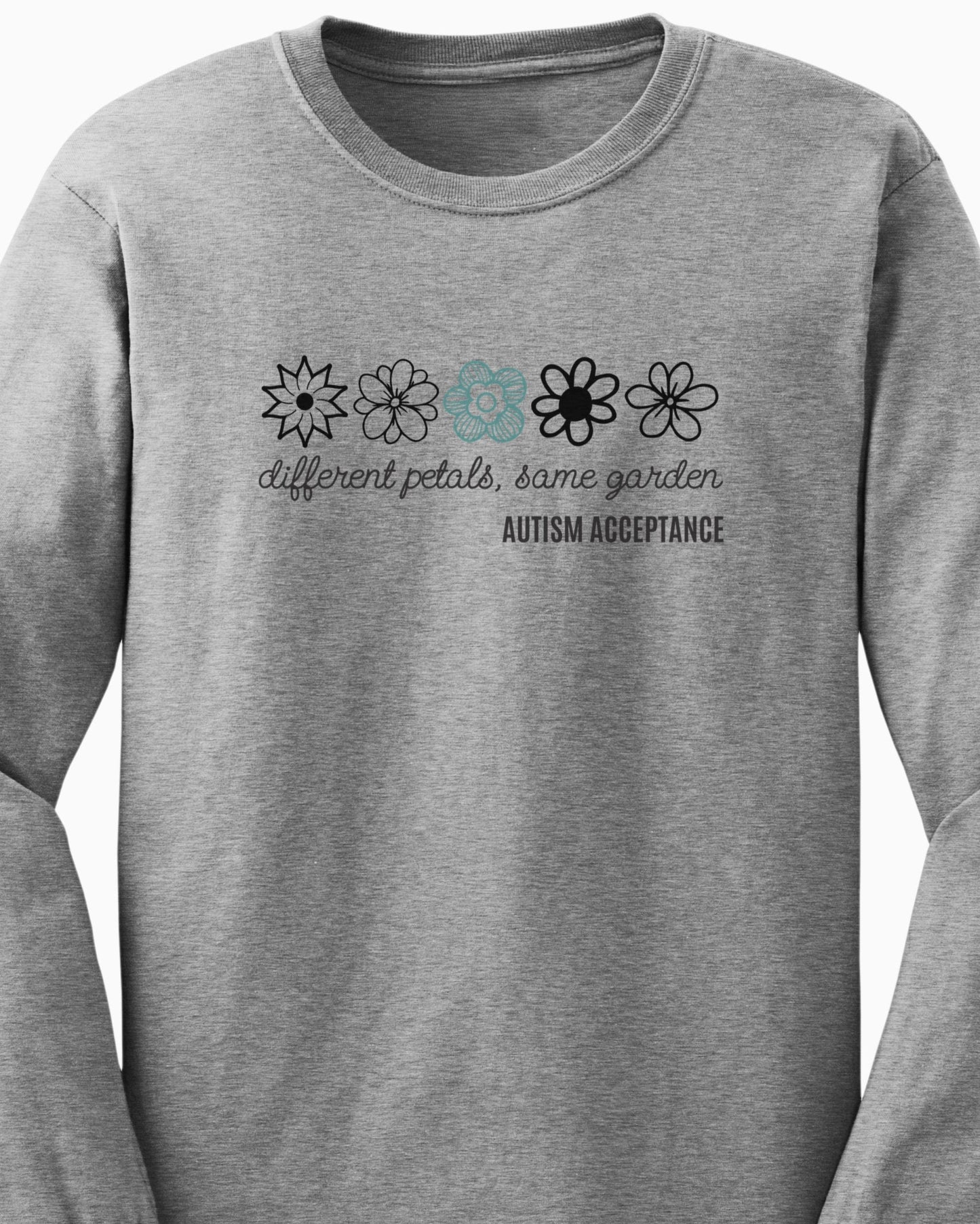Different Petals Same Garden Flower Sketches Long Sleeve T-Shirt-Neurodiversity, ADHD & Autism Awareness & Acceptance Long-sleeve by Daily Bloom