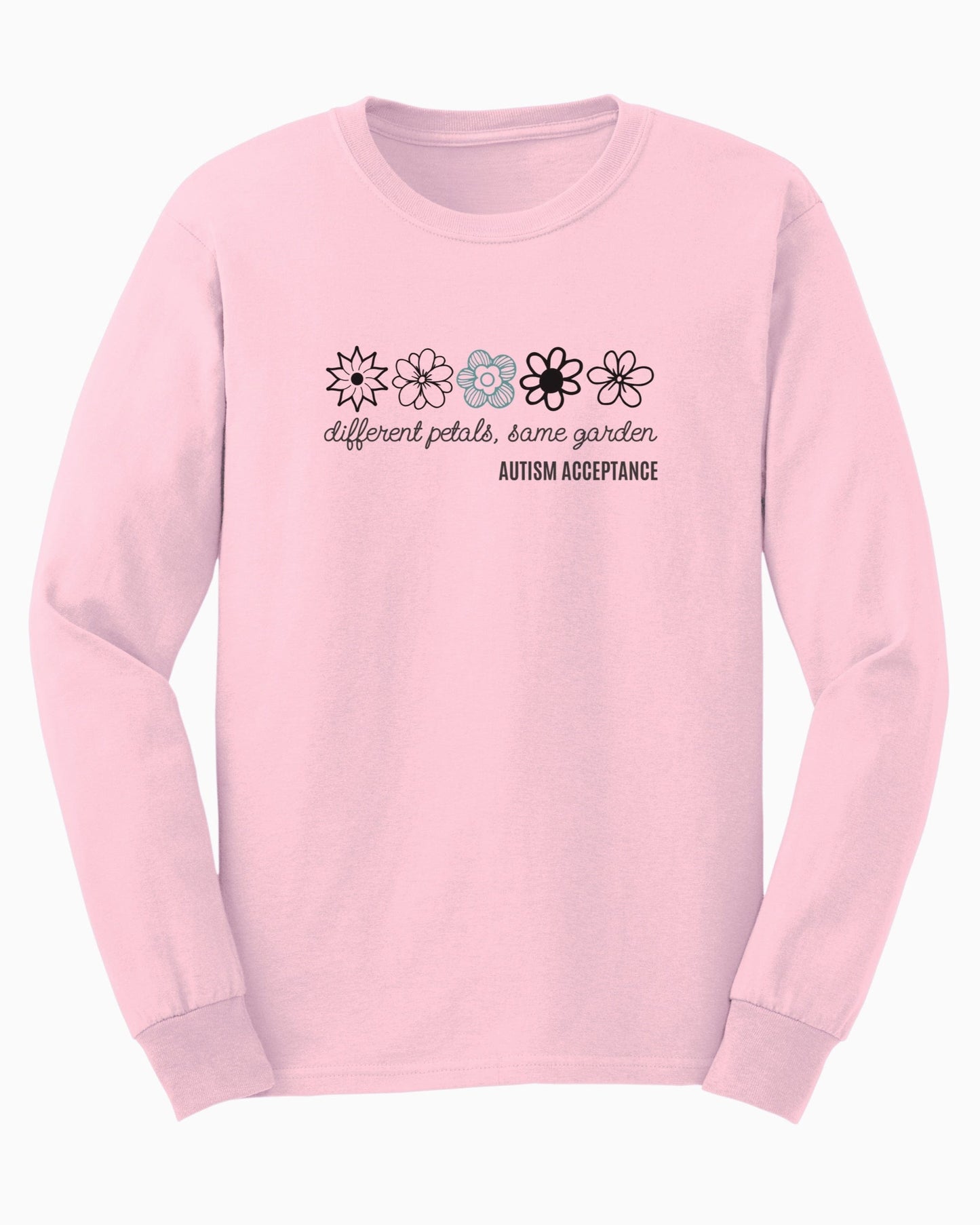 Different Petals Same Garden Flower Sketches Long Sleeve T-Shirt-Neurodiversity, ADHD & Autism Awareness & Acceptance Long-sleeve by Daily Bloom