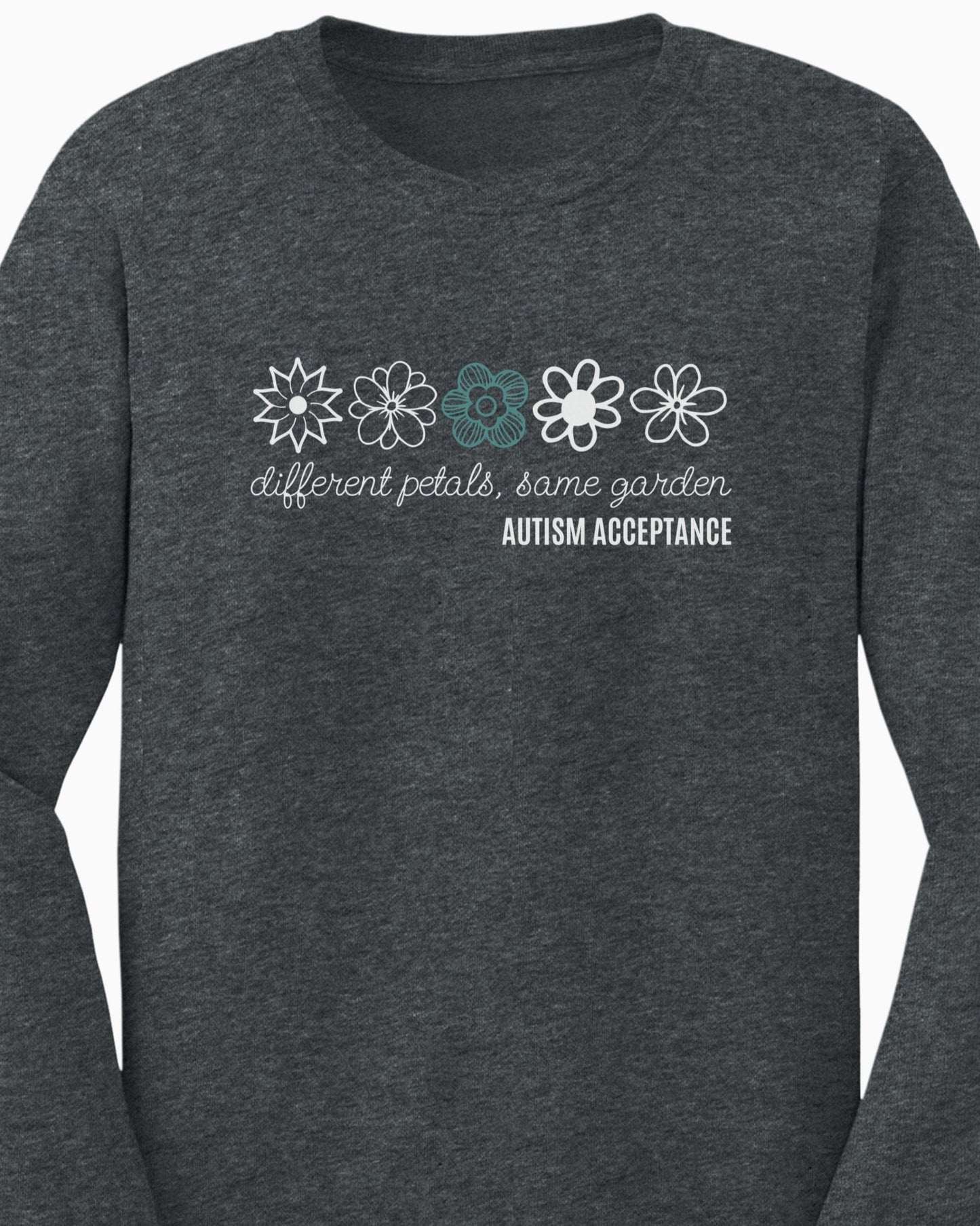 Different Petals Same Garden Flower Sketches Long Sleeve T-Shirt-Neurodiversity, ADHD & Autism Awareness & Acceptance Long-sleeve by Daily Bloom