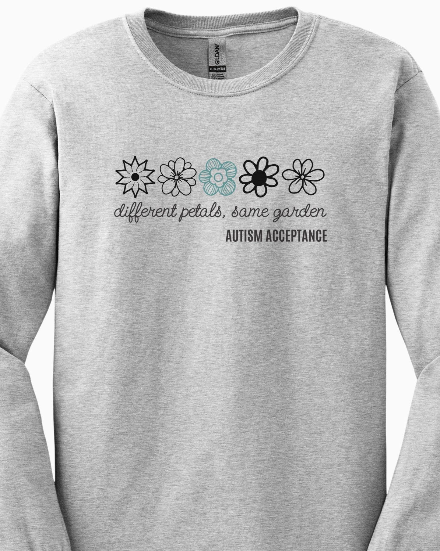 Different Petals Same Garden Flower Sketches Long Sleeve T-Shirt-Neurodiversity, ADHD & Autism Awareness & Acceptance Long-sleeve by Daily Bloom