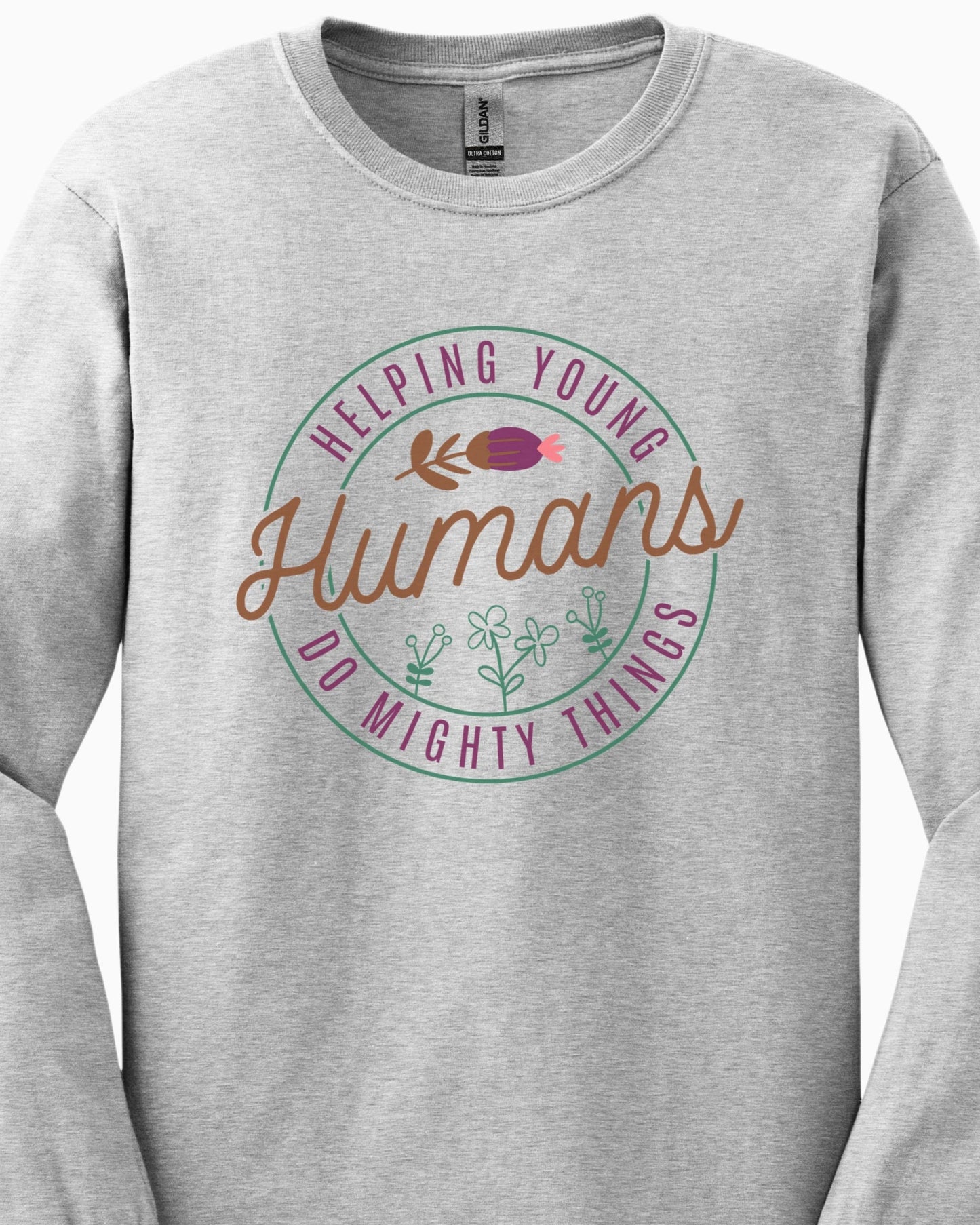 Helping Young Humans Do Mighty Things Long Sleeve T-Shirt-Neurodiversity, ADHD & Autism Awareness & Acceptance Long-sleeve by Daily Bloom