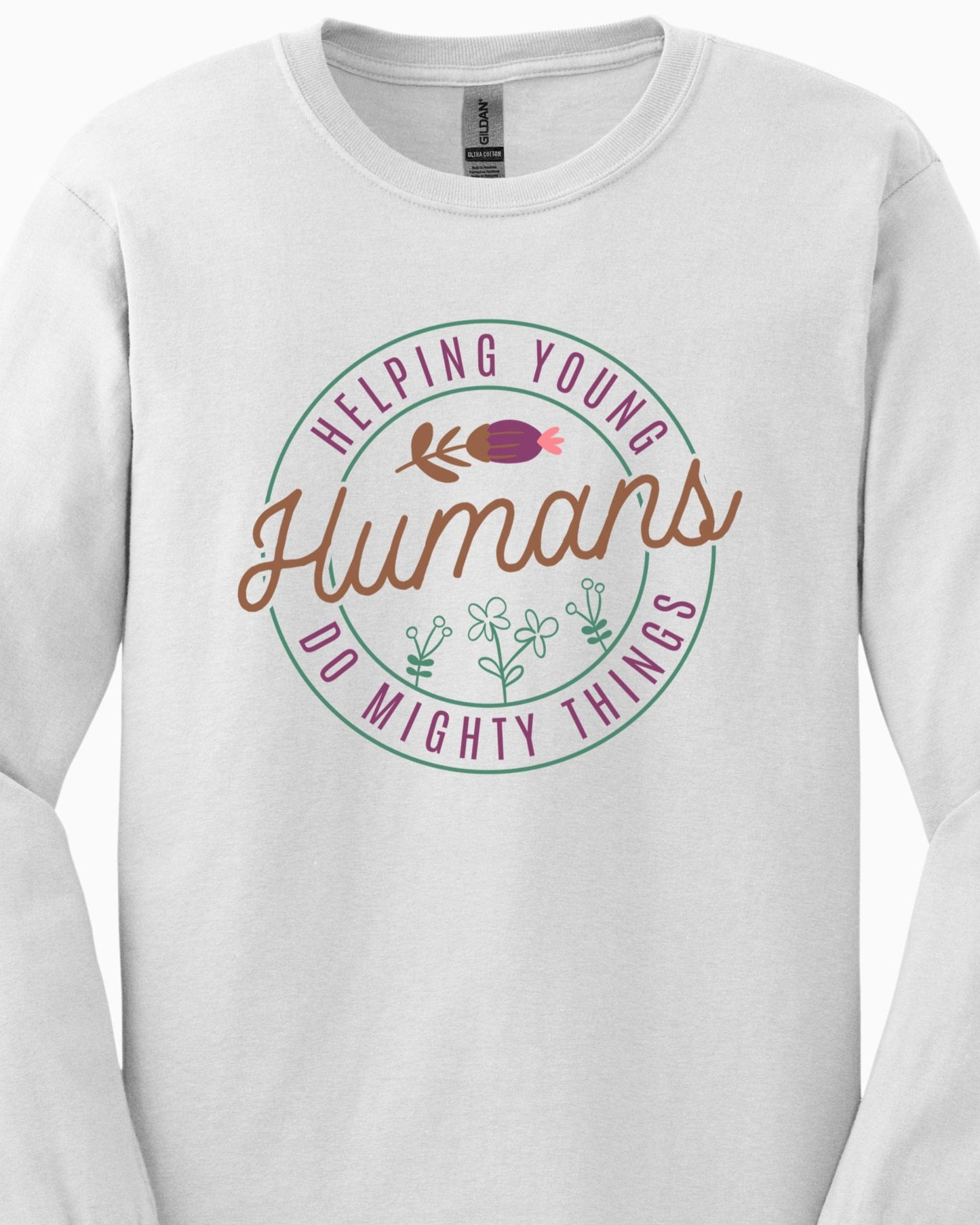 Helping Young Humans Do Mighty Things Long Sleeve T-Shirt-Neurodiversity, ADHD & Autism Awareness & Acceptance Long-sleeve by Daily Bloom