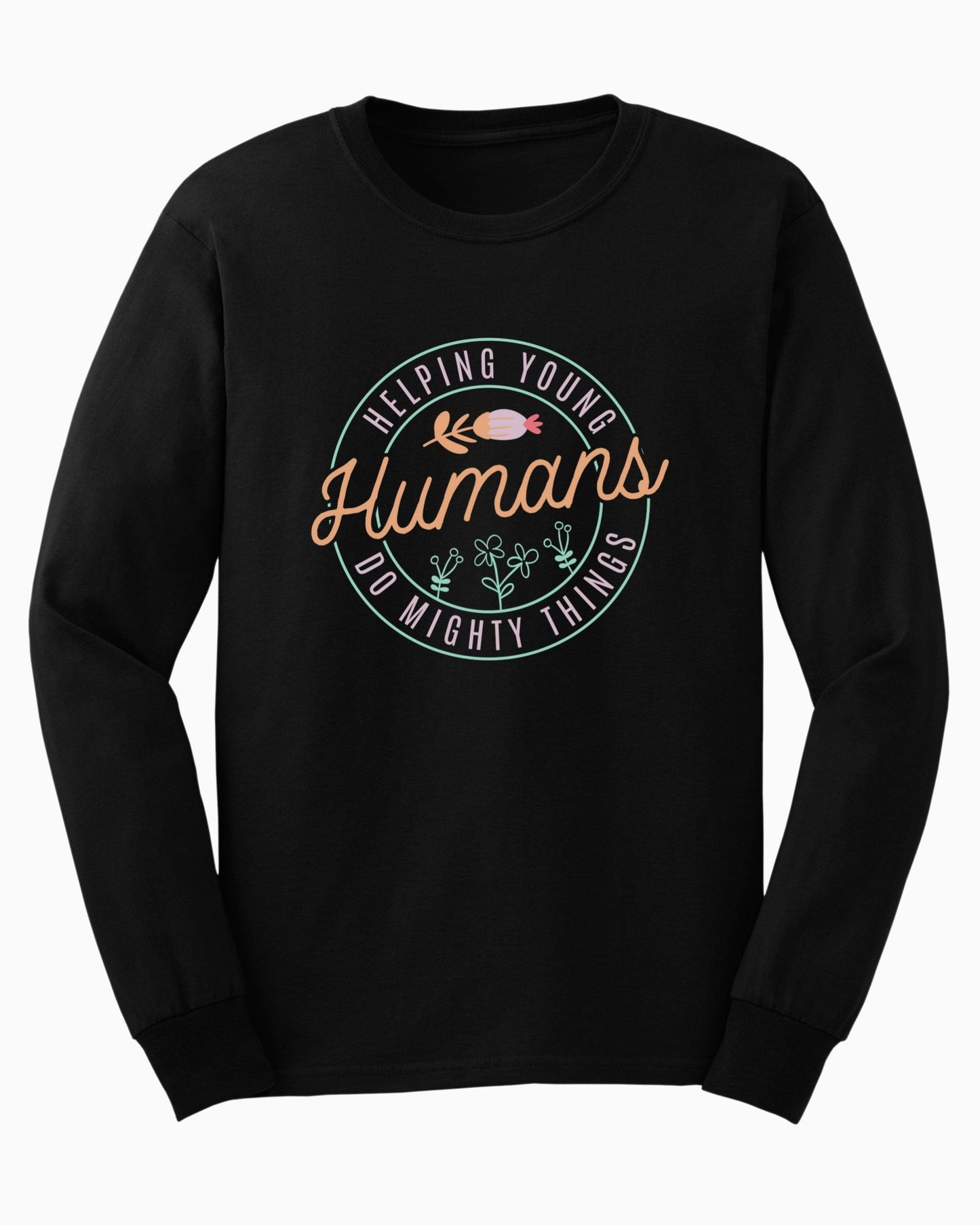 Helping Young Humans Do Mighty Things Long Sleeve T-Shirt-Black-Neurodiversity, ADHD & Autism Awareness & Acceptance Long-sleeve by Daily Bloom