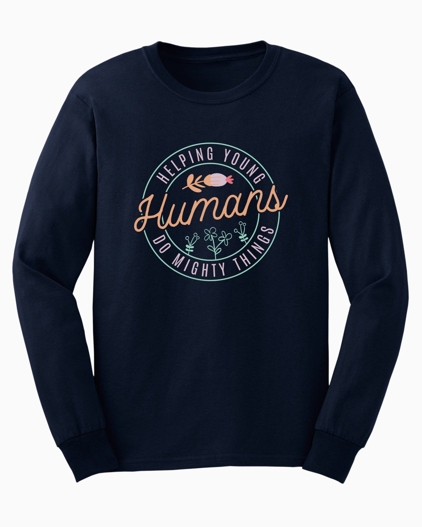 Helping Young Humans Do Mighty Things Long Sleeve T-Shirt-Navy-Neurodiversity, ADHD & Autism Awareness & Acceptance Long-sleeve by Daily Bloom