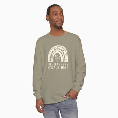 Autism Long - sleeve - Life Happens Visuals Help Comfort Colors Long Sleeve T-Shirt - Daily Bloom