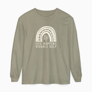 Autism Long - sleeve - Life Happens Visuals Help Comfort Colors Long Sleeve T-Shirt - Daily Bloom