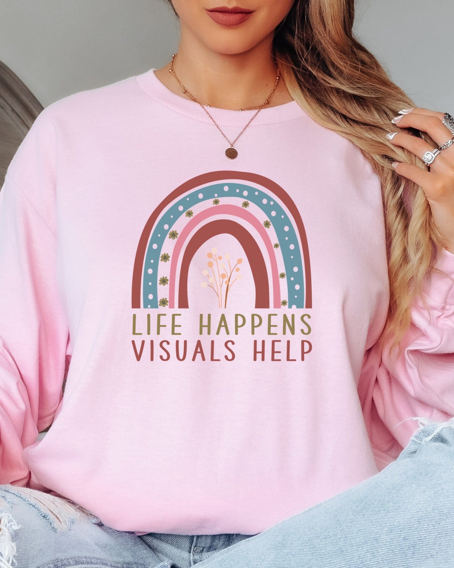 Life Happens Visuals Help Long Sleeve T-Shirt-Neurodiversity, ADHD & Autism Awareness & Acceptance Long-sleeve by Daily Bloom