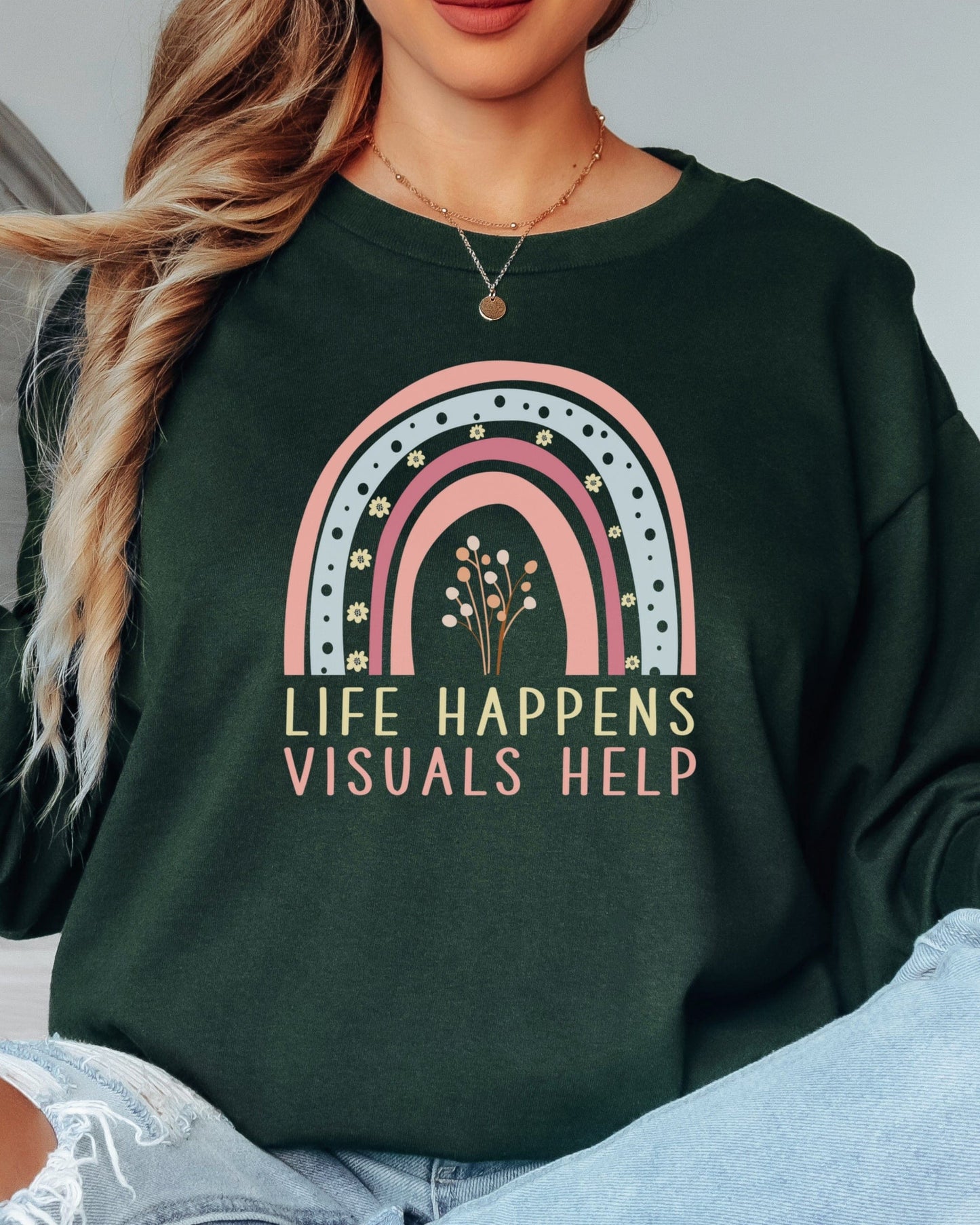 Life Happens Visuals Help Long Sleeve T-Shirt-Neurodiversity, ADHD & Autism Awareness & Acceptance Long-sleeve by Daily Bloom