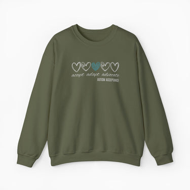 Autism Sweatshirt - Accept Adapt Advocate Love Hearts Sweatshirt - Daily Bloom