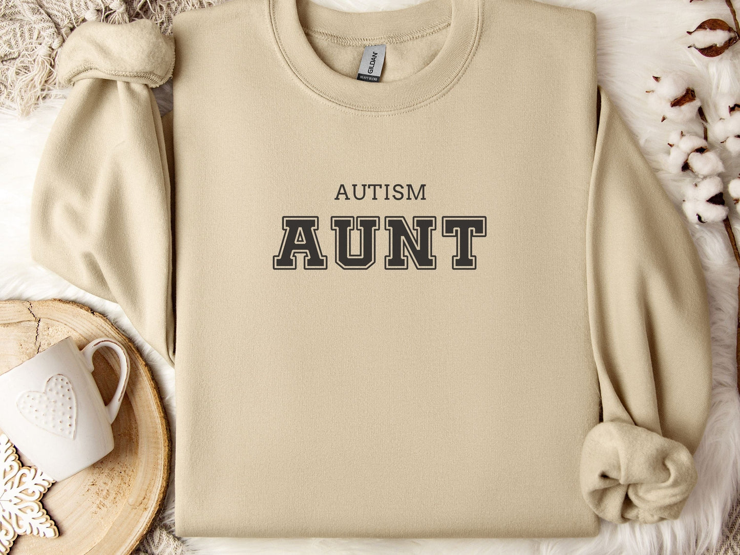Autism Aunt College Sweatshirt-Sand-Neurodiversity, ADHD & Autism Awareness & Acceptance Sweatshirt by Daily Bloom
