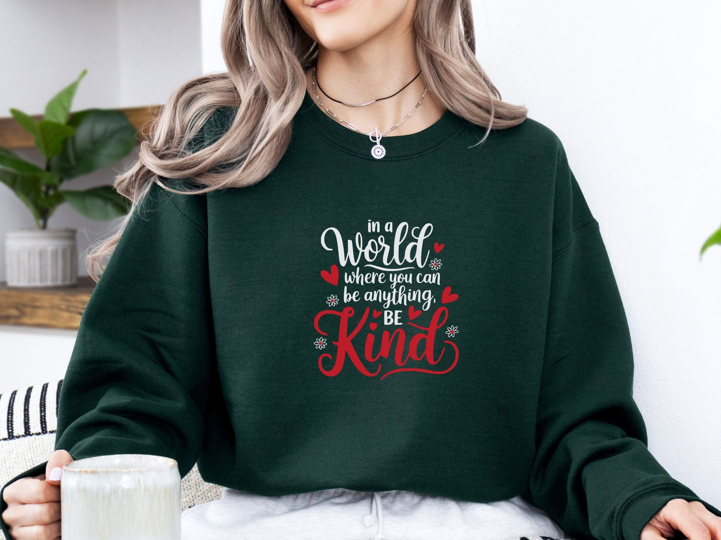 In A World Where You Can Be Anything Be Kind Love Hearts Sweatshirt-Neurodiversity, ADHD & Autism Awareness & Acceptance Sweatshirt by Daily Bloom