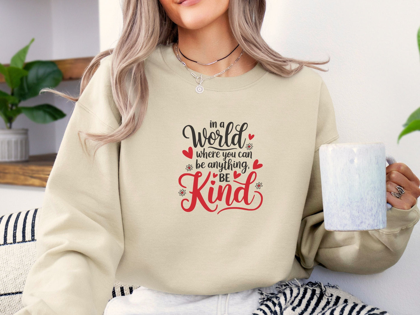 In A World Where You Can Be Anything Be Kind Love Hearts Sweatshirt-Neurodiversity, ADHD & Autism Awareness & Acceptance Sweatshirt by Daily Bloom