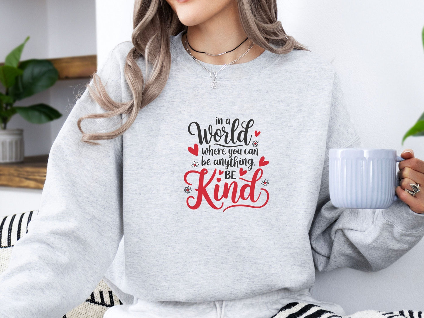 In A World Where You Can Be Anything Be Kind Love Hearts Sweatshirt-Neurodiversity, ADHD & Autism Awareness & Acceptance Sweatshirt by Daily Bloom