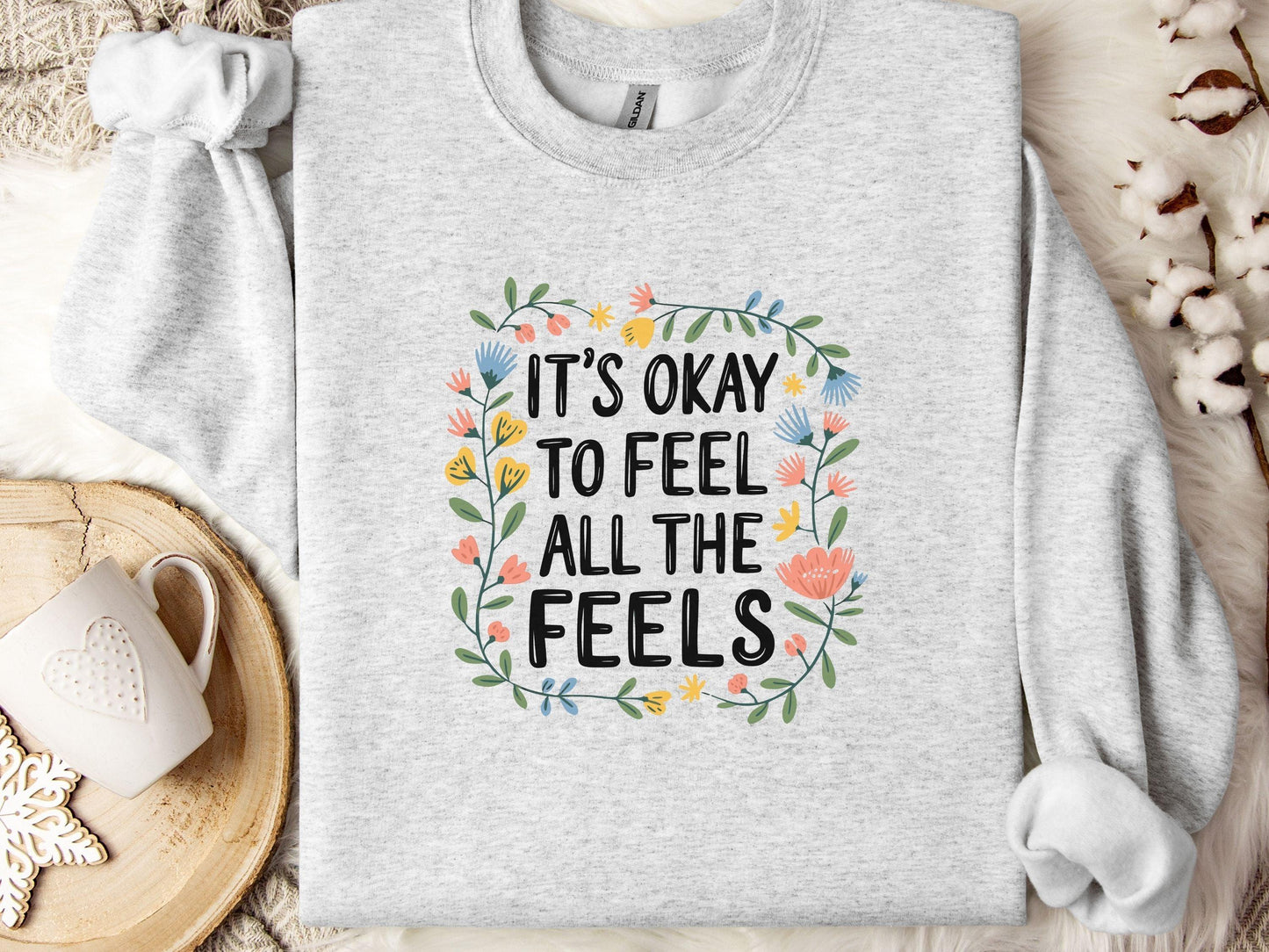 It's Okay To Feel All The Feels Sweatshirt-Ash-Neurodiversity, ADHD & Autism Awareness & Acceptance Sweatshirt by Daily Bloom