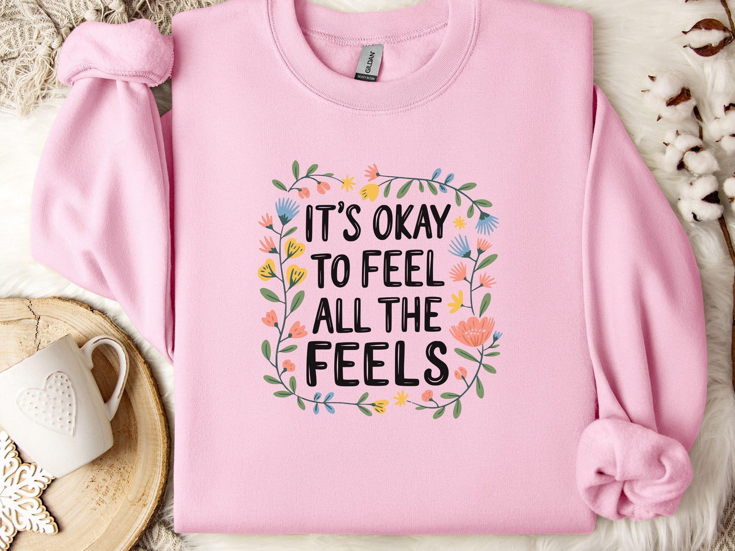 It's Okay To Feel All The Feels Sweatshirt-Light Pink-Neurodiversity, ADHD & Autism Awareness & Acceptance Sweatshirt by Daily Bloom