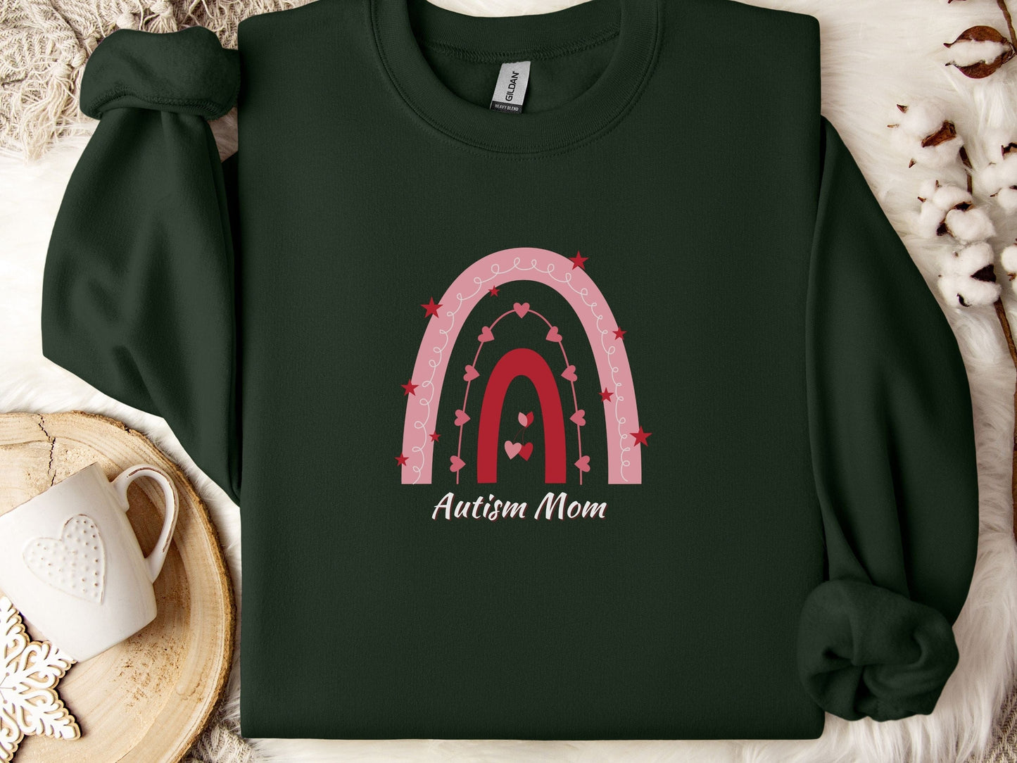 Rainbow Autism Mom Sweatshirt-Forest Green-Neurodiversity, ADHD & Autism Awareness & Acceptance Sweatshirt by Daily Bloom