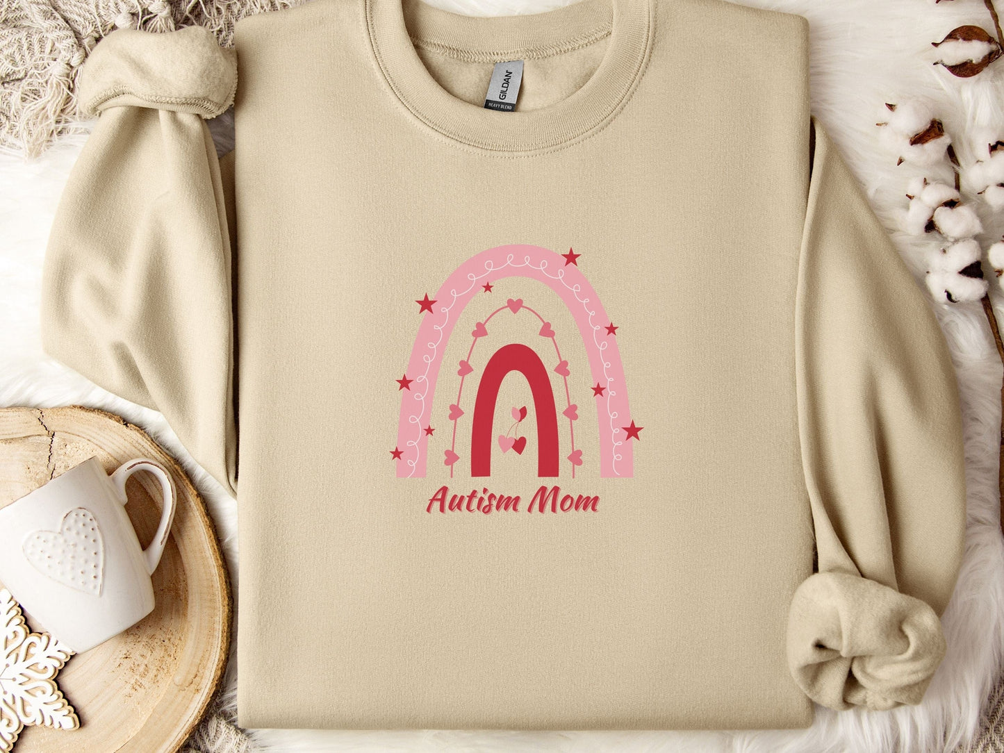 Rainbow Autism Mom Sweatshirt-Sand-Neurodiversity, ADHD & Autism Awareness & Acceptance Sweatshirt by Daily Bloom