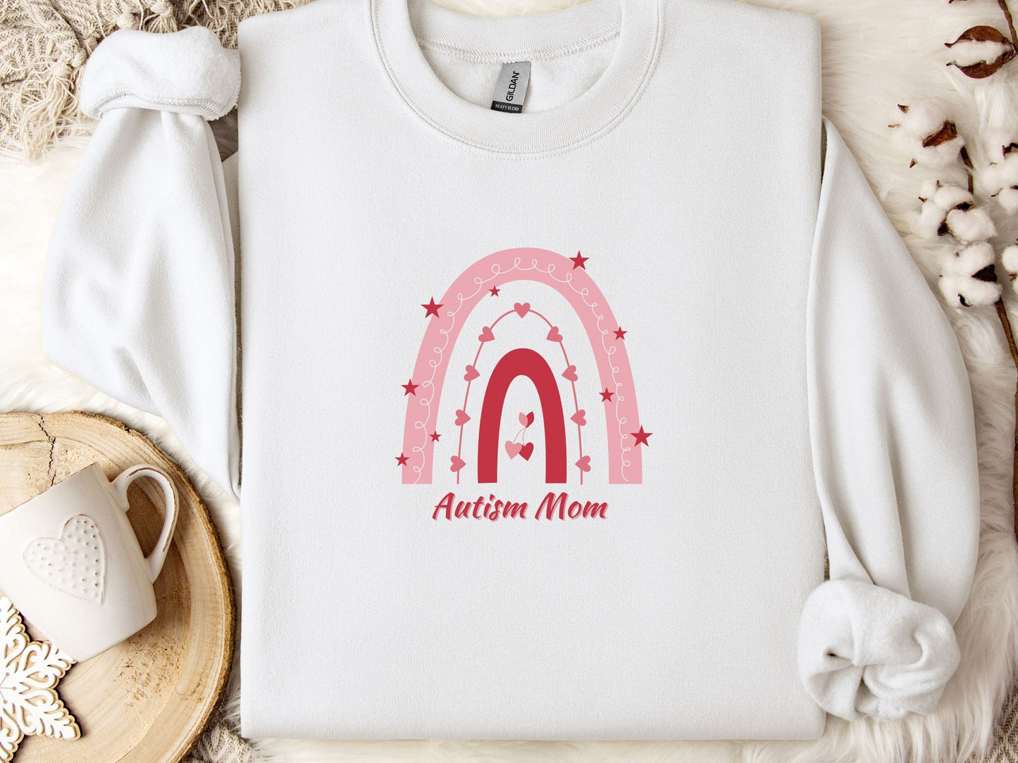 Rainbow Autism Mom Sweatshirt-White-Neurodiversity, ADHD & Autism Awareness & Acceptance Sweatshirt by Daily Bloom