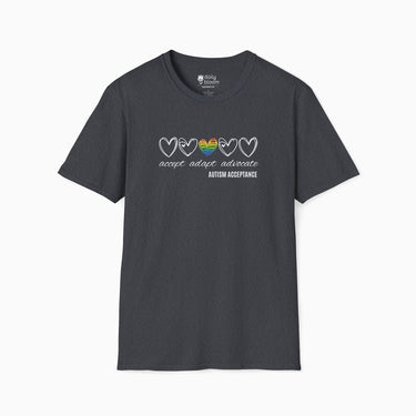 Autism T-Shirt - Accept Adapt Advocate Rainbow Love Heart Tee - Daily Bloom