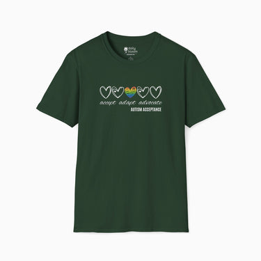 Autism T-Shirt - Accept Adapt Advocate Rainbow Love Heart Tee - Daily Bloom