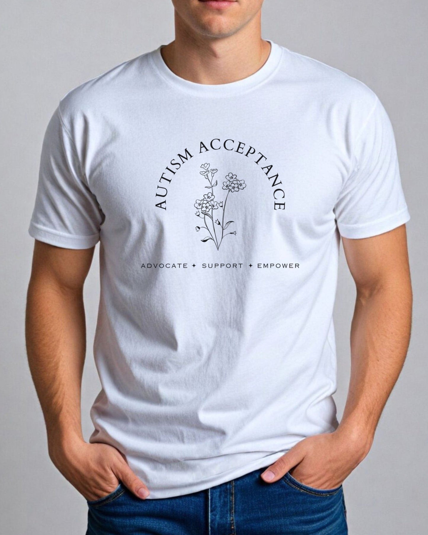Autism Acceptance - Advocate Support Empower Tee-Neurodiversity, ADHD & Autism Awareness & Acceptance T-Shirt by Daily Bloom