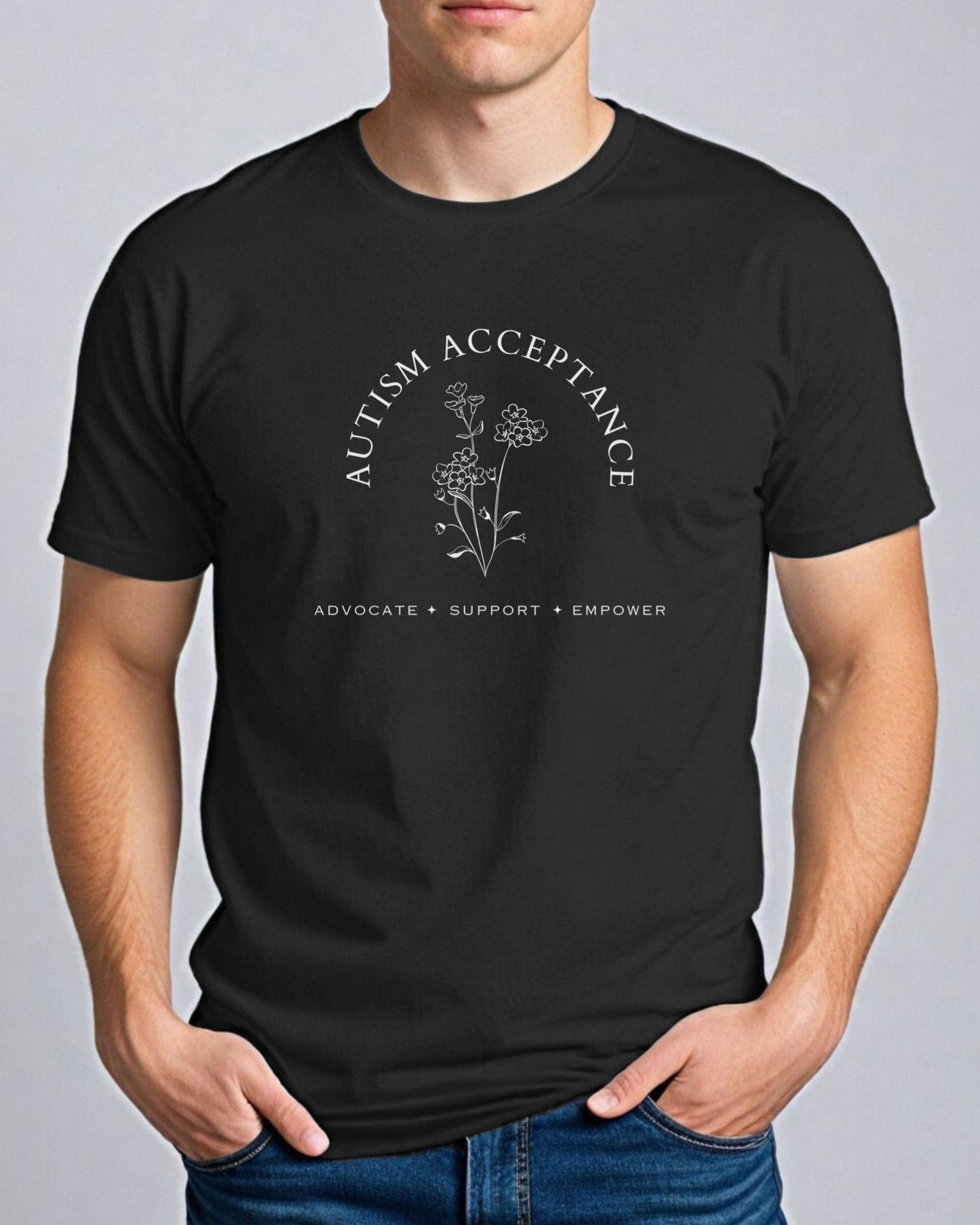 Autism Acceptance - Advocate Support Empower Tee-Neurodiversity, ADHD & Autism Awareness & Acceptance T-Shirt by Daily Bloom