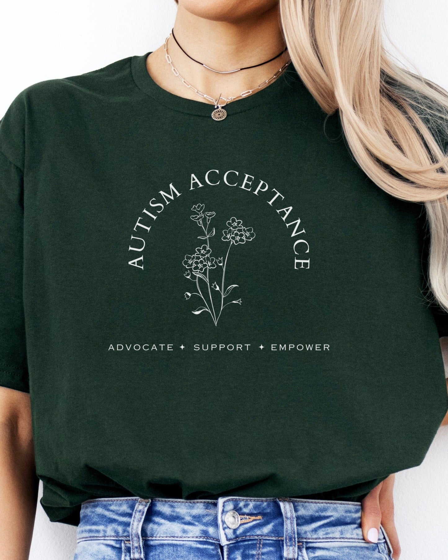 Autism Acceptance - Advocate Support Empower Tee-Neurodiversity, ADHD & Autism Awareness & Acceptance T-Shirt by Daily Bloom