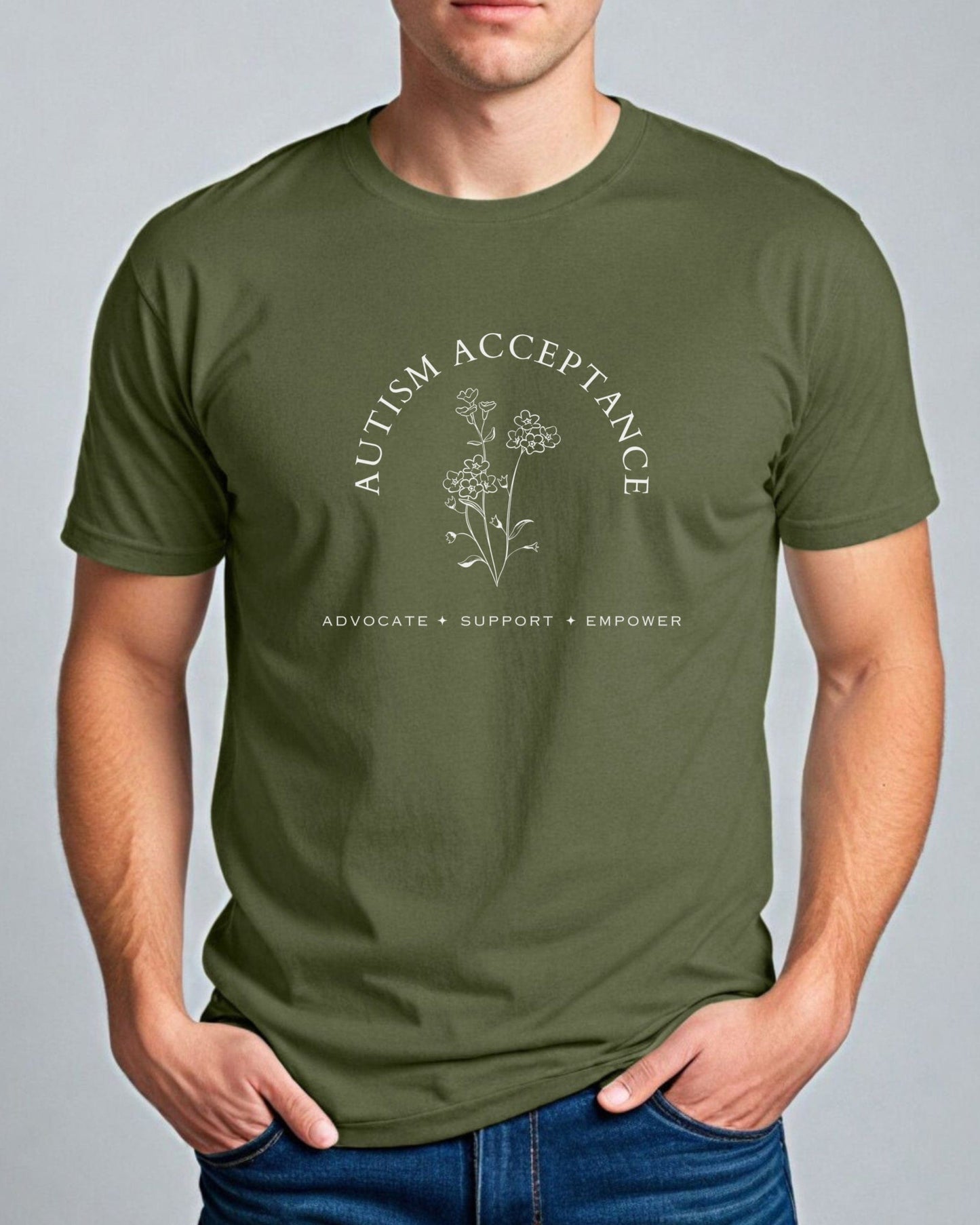Autism Acceptance - Advocate Support Empower Tee-Neurodiversity, ADHD & Autism Awareness & Acceptance T-Shirt by Daily Bloom