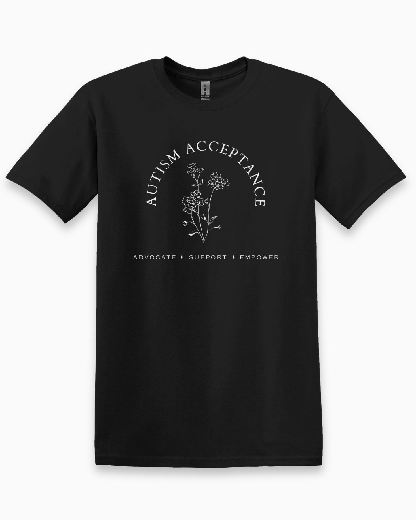 Autism Acceptance - Advocate Support Empower Tee-Black-Neurodiversity, ADHD & Autism Awareness & Acceptance T-Shirt by Daily Bloom