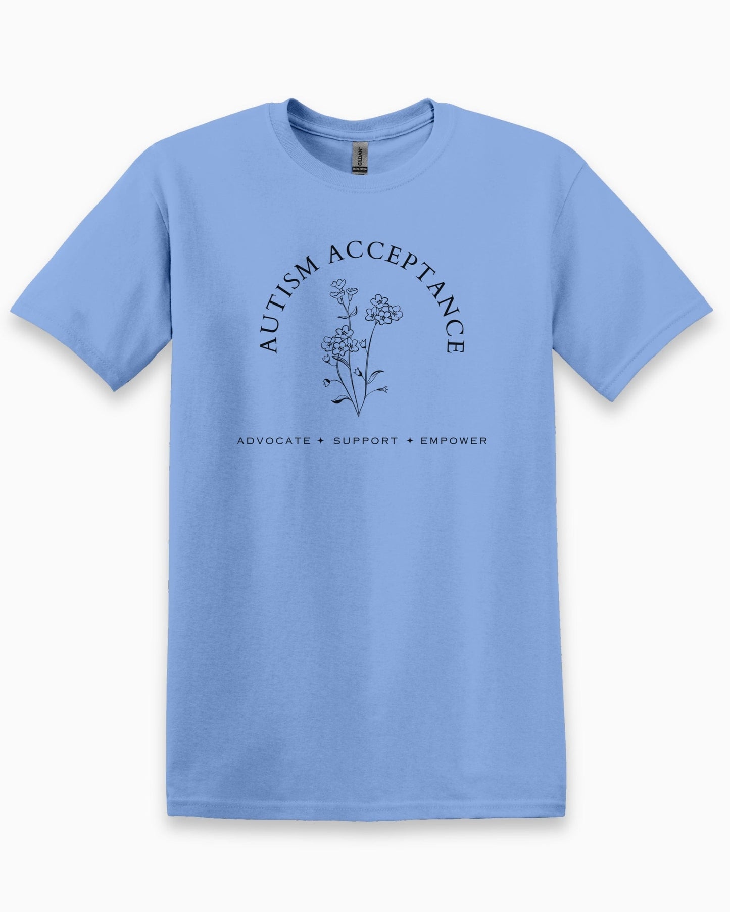 Autism Acceptance - Advocate Support Empower Tee-Carolina Blue-Neurodiversity, ADHD & Autism Awareness & Acceptance T-Shirt by Daily Bloom