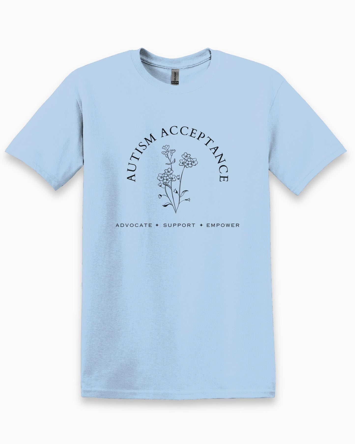 Autism Acceptance - Advocate Support Empower Tee-Light Blue-Neurodiversity, ADHD & Autism Awareness & Acceptance T-Shirt by Daily Bloom