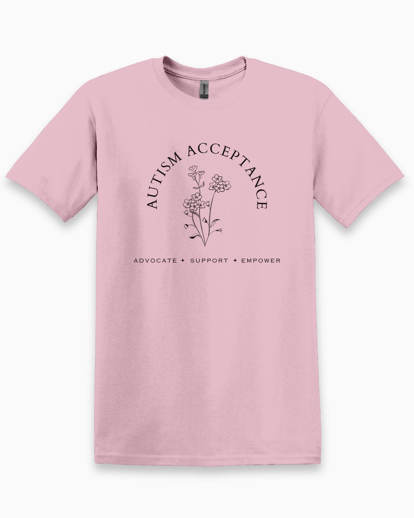 Autism Acceptance - Advocate Support Empower Tee-Light Pink-Neurodiversity, ADHD & Autism Awareness & Acceptance T-Shirt by Daily Bloom