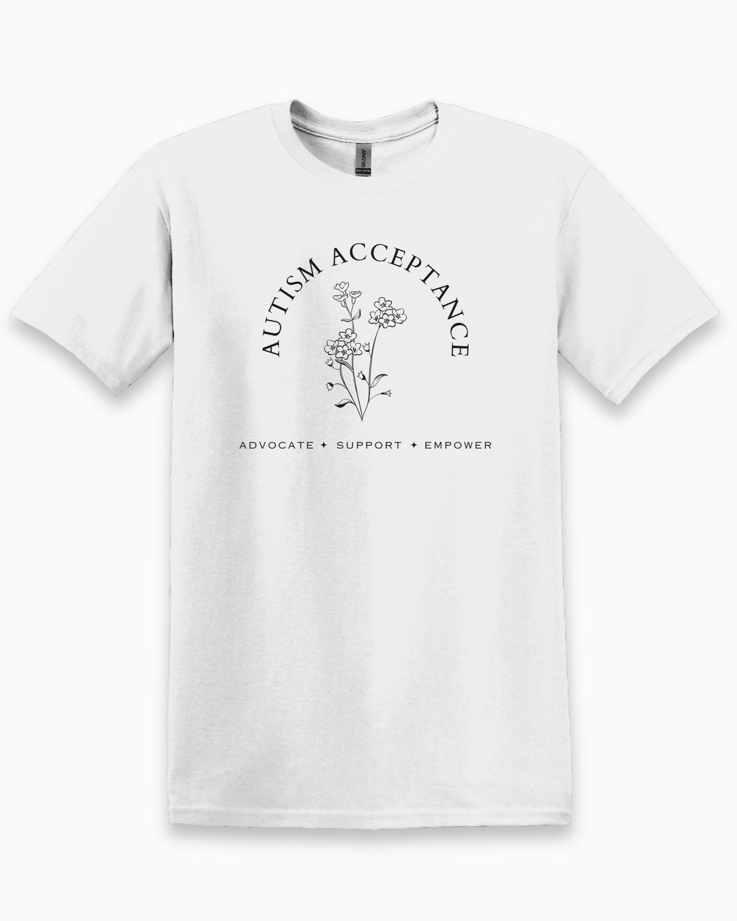 Autism Acceptance - Advocate Support Empower Tee-White-Neurodiversity, ADHD & Autism Awareness & Acceptance T-Shirt by Daily Bloom