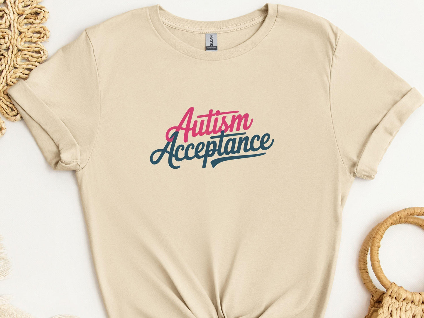 Autism Acceptance Script Tee-Sand-Neurodiversity, ADHD & Autism Awareness & Acceptance T-Shirt by Daily Bloom