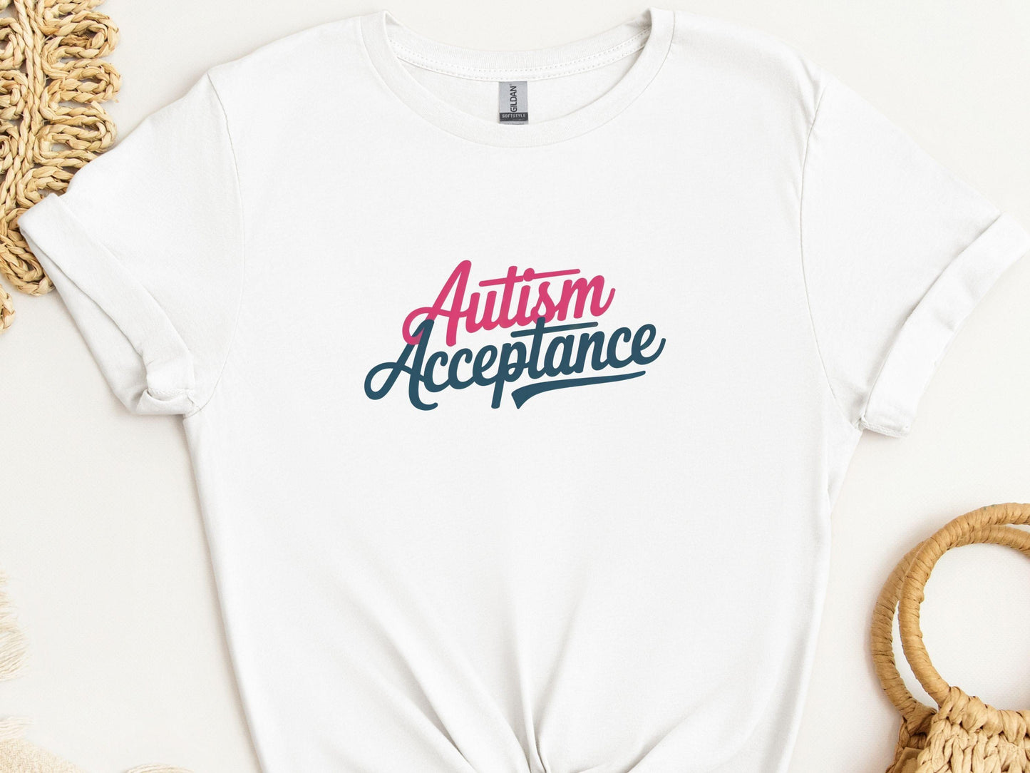 Autism Acceptance Script Tee-White-Neurodiversity, ADHD & Autism Awareness & Acceptance T-Shirt by Daily Bloom