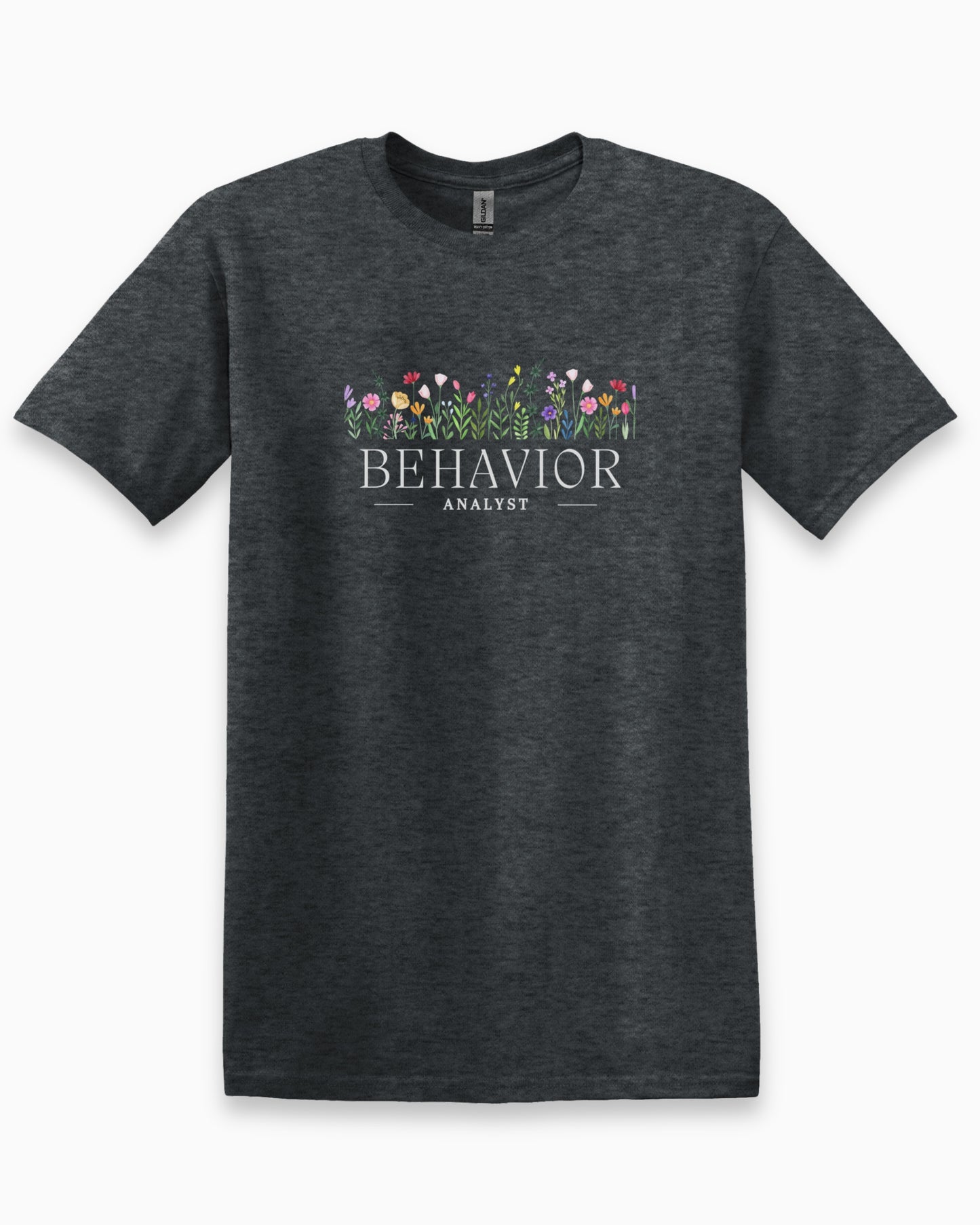 Behavior Analyst Floral Tee-Heather Navy-Neurodiversity, ADHD & Autism Awareness & Acceptance T-Shirt by Daily Bloom